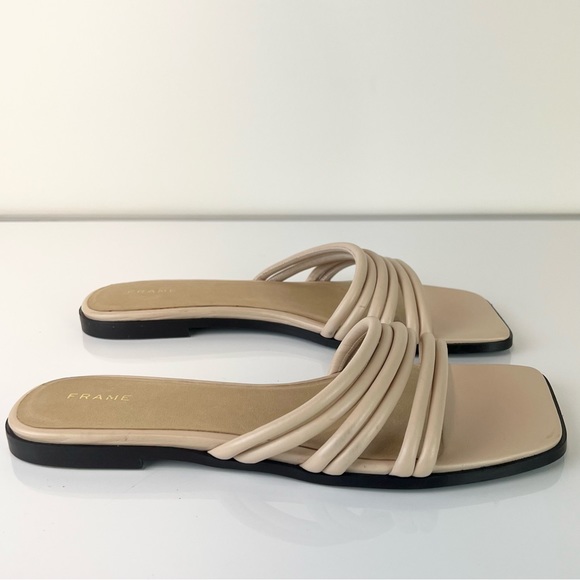 NEW FRAME BEIGE LEATHER STRAPPY SLIDE SANDALS - Picture 4 of 14